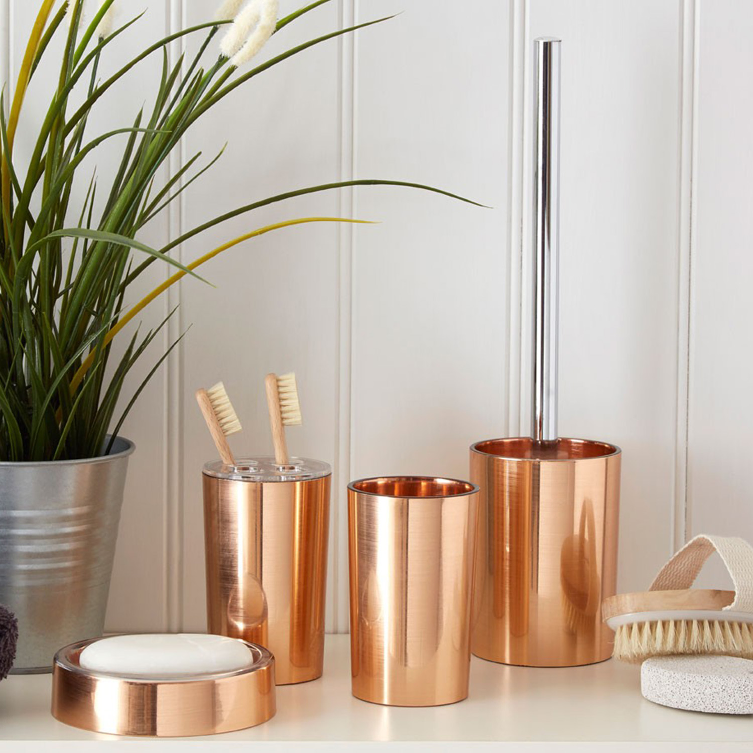 Shine Bathroom Accessories Set Rose Gold Soap Dish Dispenser Toorhbrush